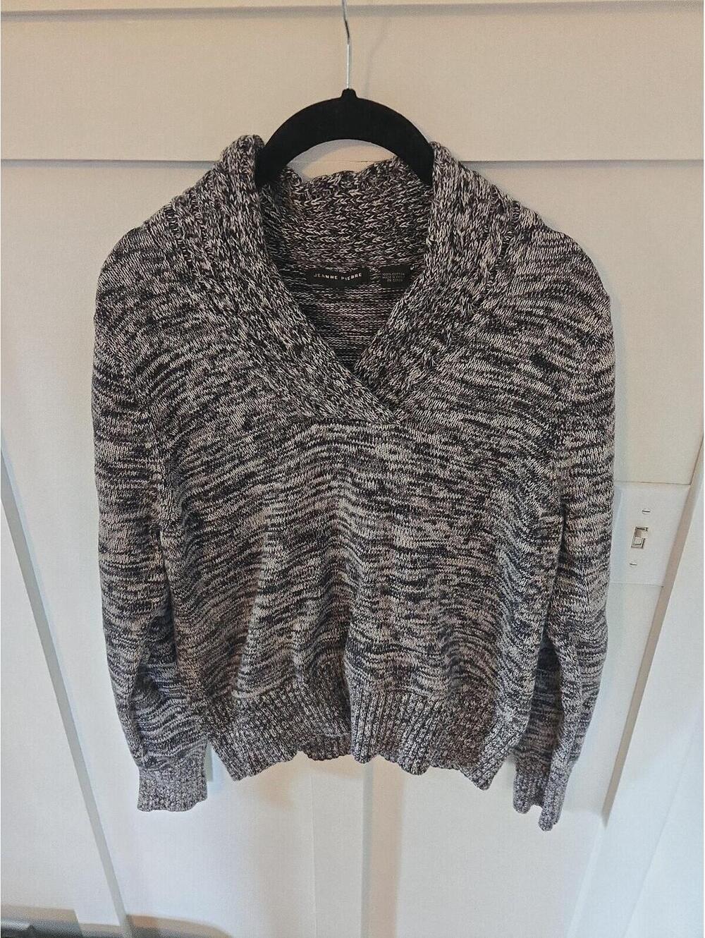 Jeanne Pierre Marled Knit Shawl Collar Cotton Sweater Size L